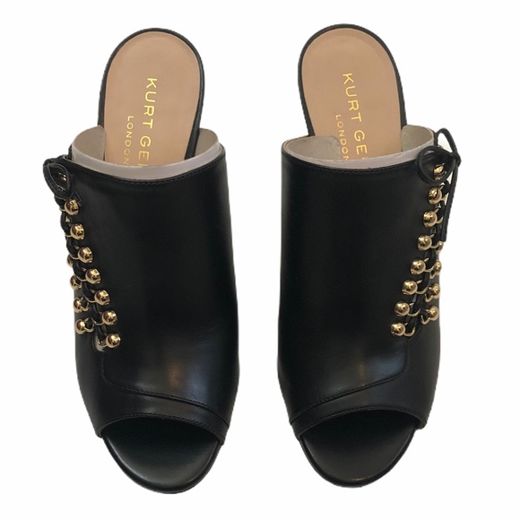 Kurt Geiger Baxter Black Leather Open Toe Side Lace-up Heel Pump Size 39 NIB - Picture 4 of 6